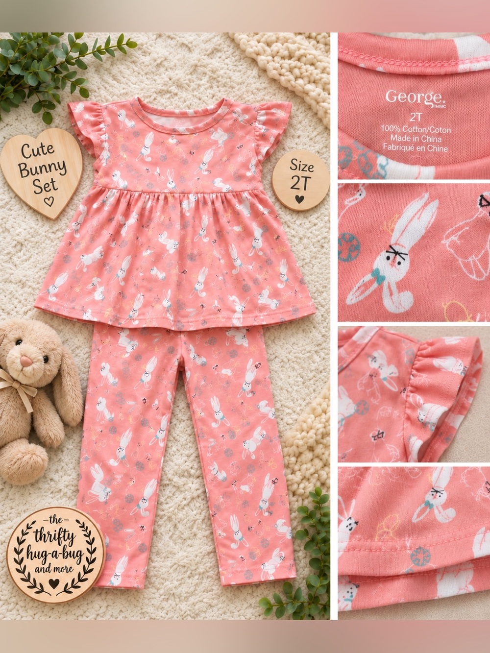 George Baby Girls Bunny Print 2-Piece Outfit Set – Size 2T